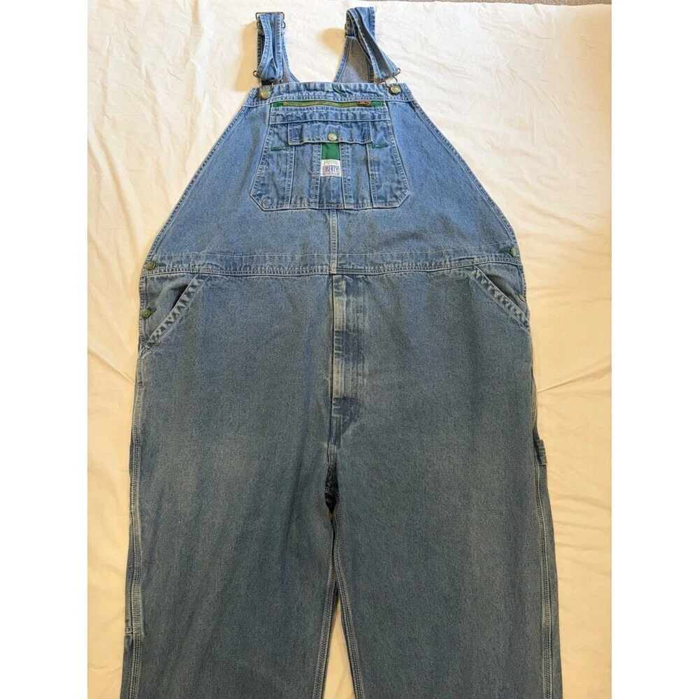 Liberty Denim Bib Overalls Men's 48x30 Blue Med Wash Comfort, Workwear, Farm